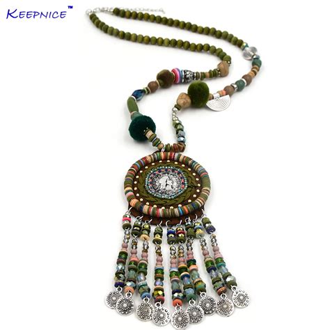 Handmade Ethnic Bohemian Necklace Vintage Coin Beaded Tassel Long