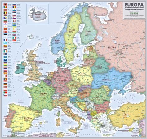 MAPA ŚCIENNA EUROPY DROGOWO POLITYCZNA 1 4 600 000