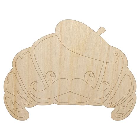 Cute Kawaii French Croissant With Beret And Mustache Wood Shape Unfinished Piece Cutout Craft