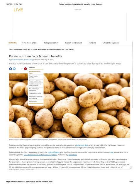 Potato Nutrition Facts & Health Benefits - Live Science | PDF | Potato | Glycemic Index