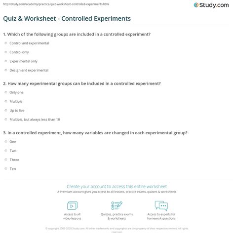 Quiz & Worksheet - Controlled Experiments | Study.com