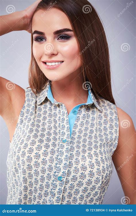 Portrait Beautiful Woman Natural Makeup Long Brunette Hair Stock Photo Image Of Beautiful