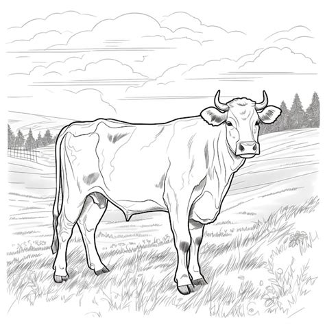 Premium AI Image | Cow line art with farm background Outline of cow