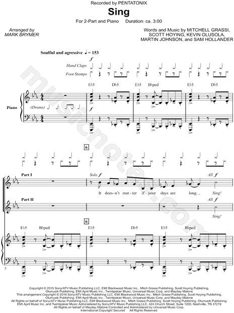 Pentatonix Sing Arr Mark A Brymer 2 Part Choir Piano Choral Sheet Music In Eb Major