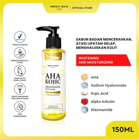 Jual PERFECT WHITE AHA Kojic 10X Whitening Body Wash Sabun Pemutih