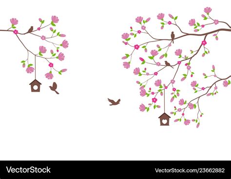 Beautiful Tree Branch With Birds Silhouette Vector Image