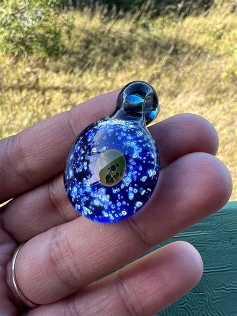 Space Galaxy Glass Pendant Necklace Handblown Lampwork Etsy