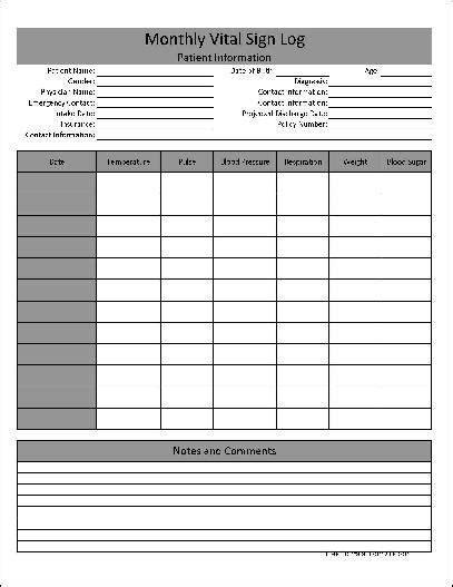 Free Basic Monthly Vital Sign Log Editable Date From Formville