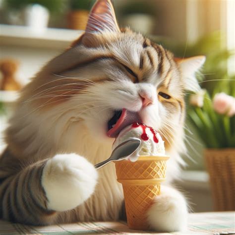 Cat Eating Ice Cream - Adorable Feline Indulging | AI Art Generator ...