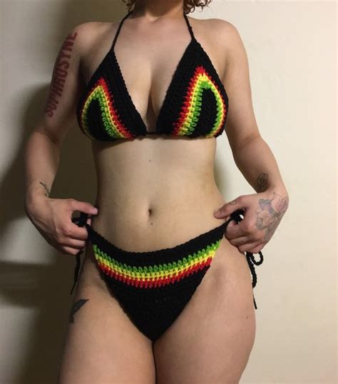 Crochet Rasta Bikini Womens Swimwear XS S M L XL Etsy