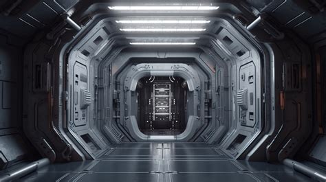 Sci Fi Closed Door Hangar Of A Realistic Spaceship In 3d Rendering