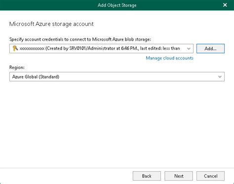 Step Specify Object Storage Account Veeam Backup For Microsoft