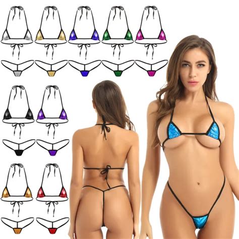 Frauen Gl Nzend Micro Bikini Set Sexy Wetlook Bh String Badeanzug