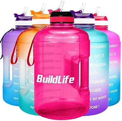 Buildlife Gallon Water Bottle With Time Marker And Straw Large Water