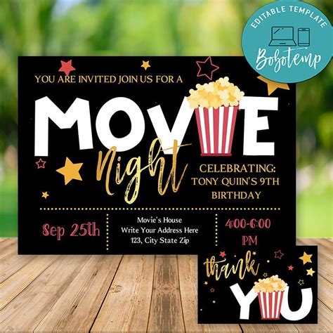 Editable Movie Night Invitation Birthday Invitations Diy Bobotemp