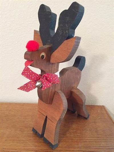 Vintage Hand Made Wood Reindeer Wood Reindeer Christmas Wood Xmas