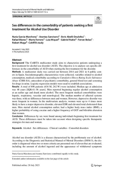 Sex Differences In The Comorbidity Of Patients Seeking A First Treatment For Alcohol Use
