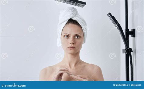 Caucasian Woman Applying Facial Cream After Taking A Hot Shower Stock Photo Image Of Modern