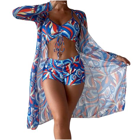 Wreesh Womens Piece Swimsuits Tropical Print Bikini Set With Kimono