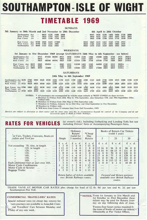 Red Funnel 1969 Timetable