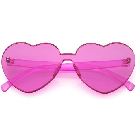 Sunglassla One Piece Rimless Heart Sunglasses Color Tinted Mono Block Lens 65mm Pink