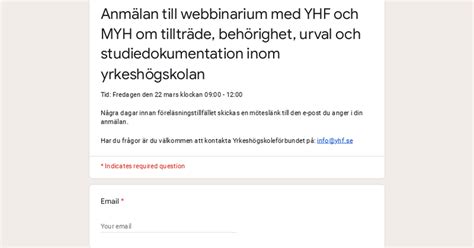 Anmälan till webbinarium med YHF och MYH om tillträde behörighet