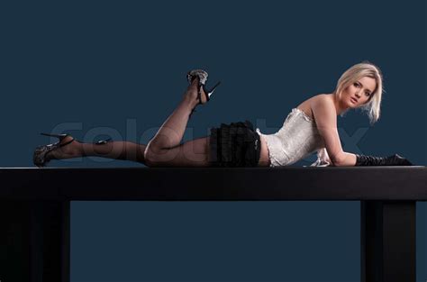 Woman Lying On The Table Stock Image Colourbox