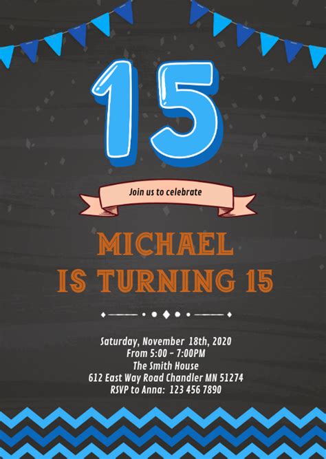 Boy 15th Birthday Invitation Template Postermywall