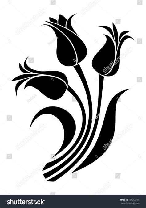 Black Silhouettes Of Tulips Vector Illustration 135256145