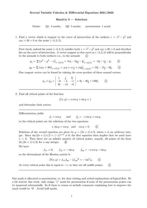 Handin 3 Solutions SVCDE Several Variable Calculus Differential