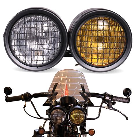 Motorcycle Grill Twins Dual Headlight For Harley Street Fighter Naked Cafe Racer Dual Sport Dirt