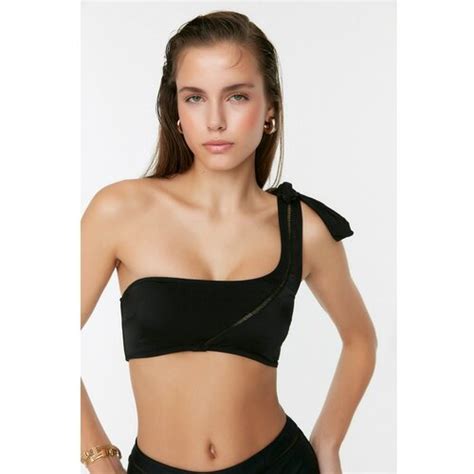 Trendyol Black One Shoulder Tie Detailed Bikini Top EPonuda