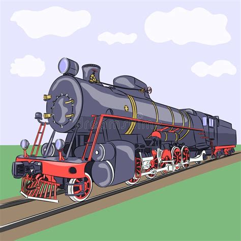 Locomotiva De Vapor Nos Trilhos Ilustração Stock Ilustração de velho