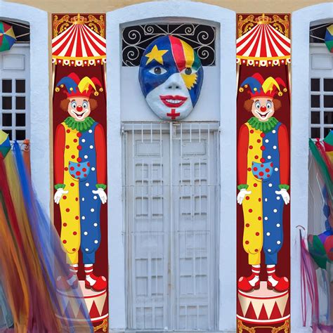 Wednok Pcs Clown Banner Carnival Photo Backdrop Door Banner For