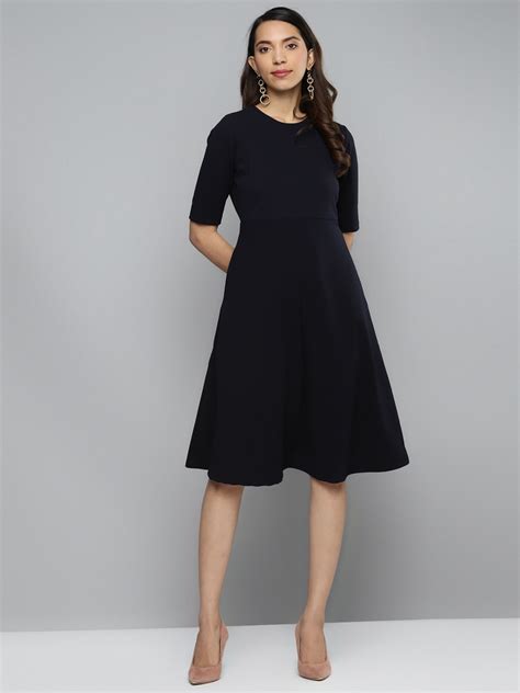 Buy Femella Women Navy Blue Solid A Line Dress Dresses For Women