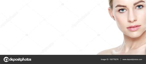 Pretty Girl With Blue Eyes And Blond Hair With Naked Shoulders