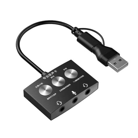 Jixopn External Usb Sound Adapter Plug And Play With Aux Mic Jack For Mobile Pc Karaoke