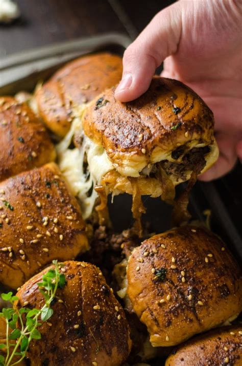 The perfect party food: French Onion Beef Sliders For A Crowd. Recipe