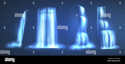 Vector Realistic Set Of Waterfalls Isolated On Blue Background Water