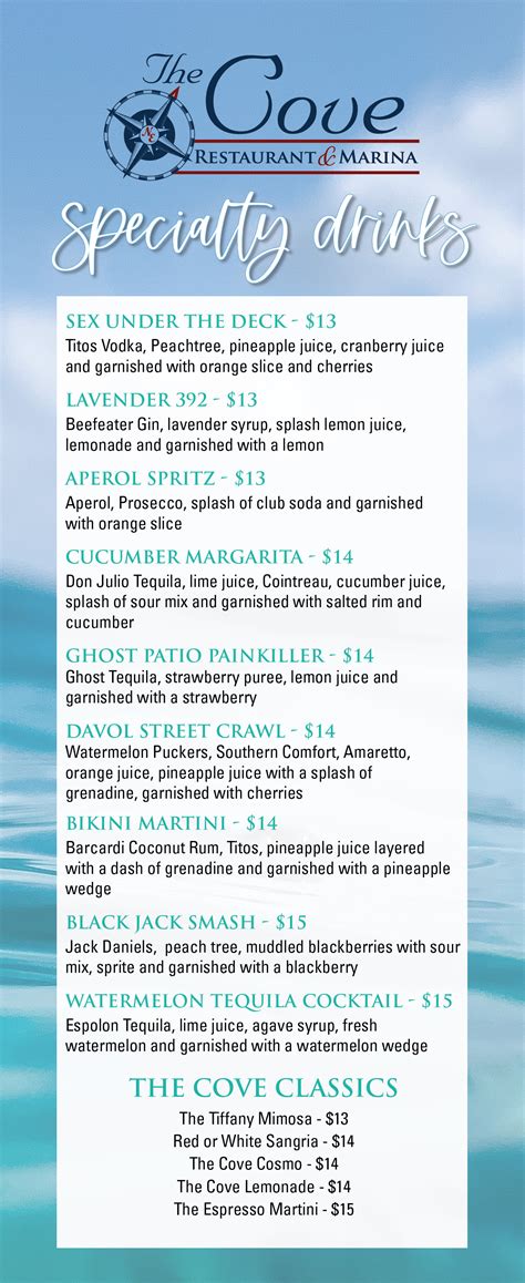 Drink Menu | The Cove Restaurant & Marina