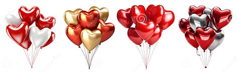 Collection Set of Heart Love Shape Balloons in a Bunch on Transparent ...