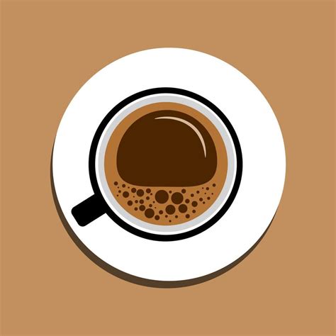 Vector Cup Of Coffee With Foam On A White Saucer On A Brown Background Top View Minimal Design