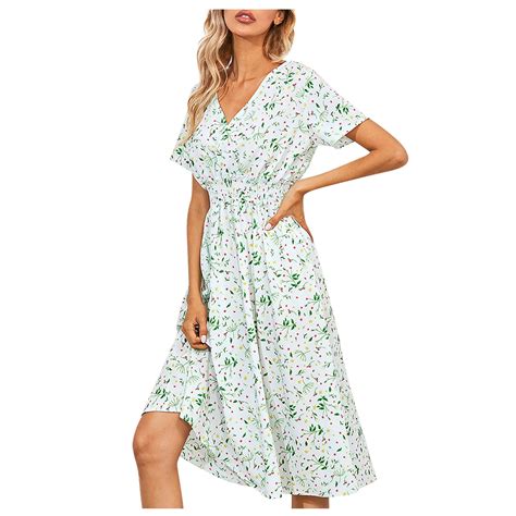 Knosfe Beach Dresses For Women Spring Summer Trendy Elegant Wrap V