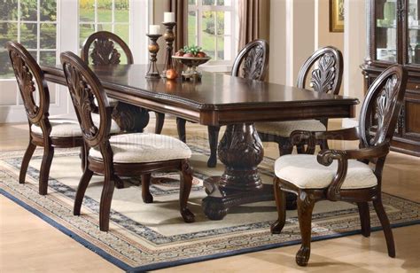 Rich Cherry Finish Formal Dining Room Wdouble Pedestal Base