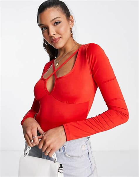 Miss Selfridge Cut Out Bodysuit In Red Asos