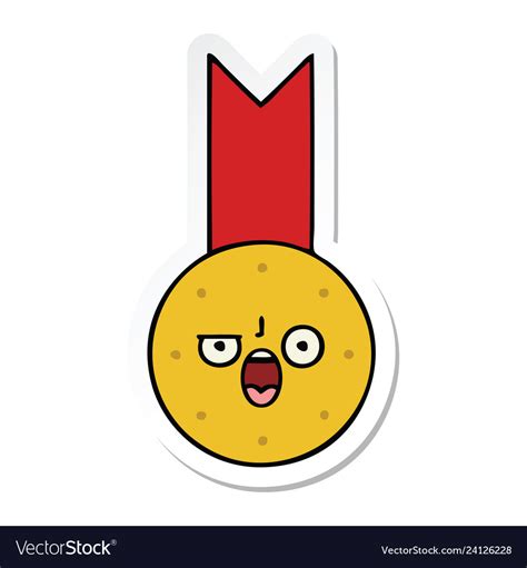 Sticker Of A Cute Cartoon Gold Medal Royalty Free Vector