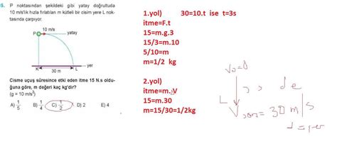P noktasından şekildeki gibi yatay doğrultuda 10 m s lik hızla