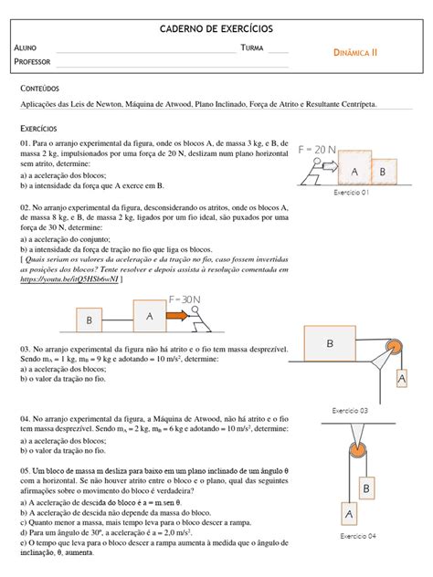 Dinamica Exercicios - Exercícios sobre Dinâmica e Forças | PDF | Massa | Atrito
