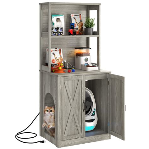 Dwvo Large Hidden Litter Box Furniture With Shelves And Charging