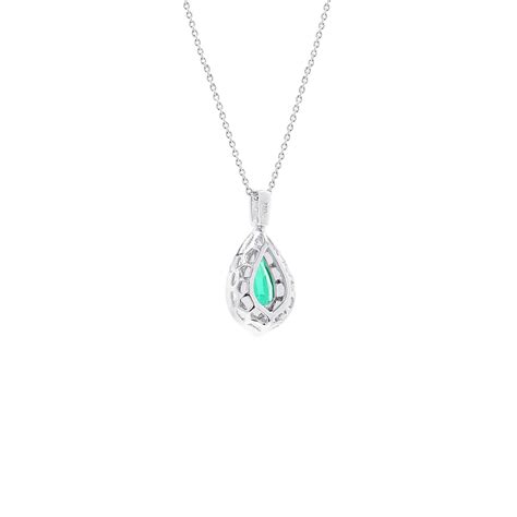 18ct White Gold 078ct Emerald And 031ct Diamond Halo Pendant And